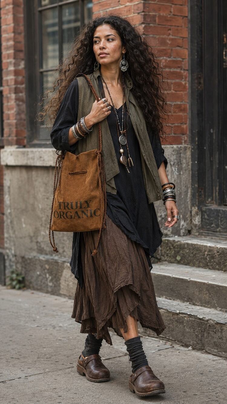Truly Organic Faux Suede Drawstring Shoulder Bag Cognac Brown 14x11